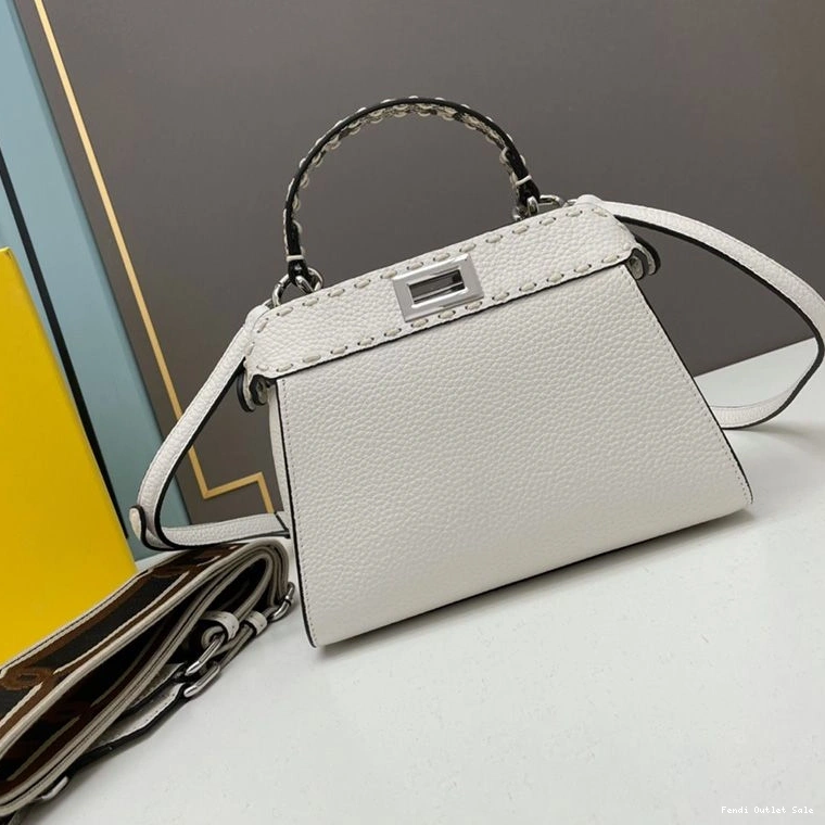 Cheap White Peekaboo Iconic Leather Calf Mini In Bag Fendi Stitching 0825